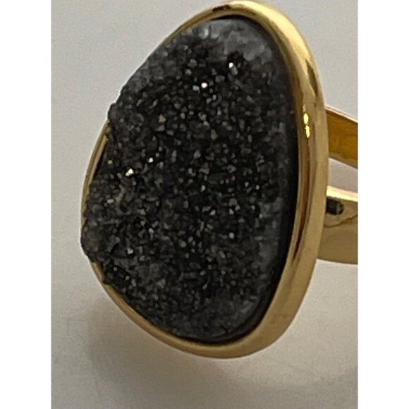 Baublebar Black/Gold Druzy Statement Ring - Size 8 - Great Condition - Picture 1 of 8